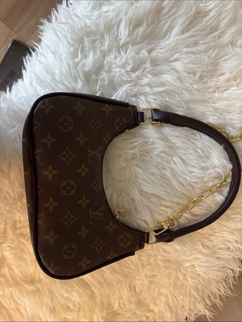 Luxury Monogram Brown Shoulder Bag with Gold Chain